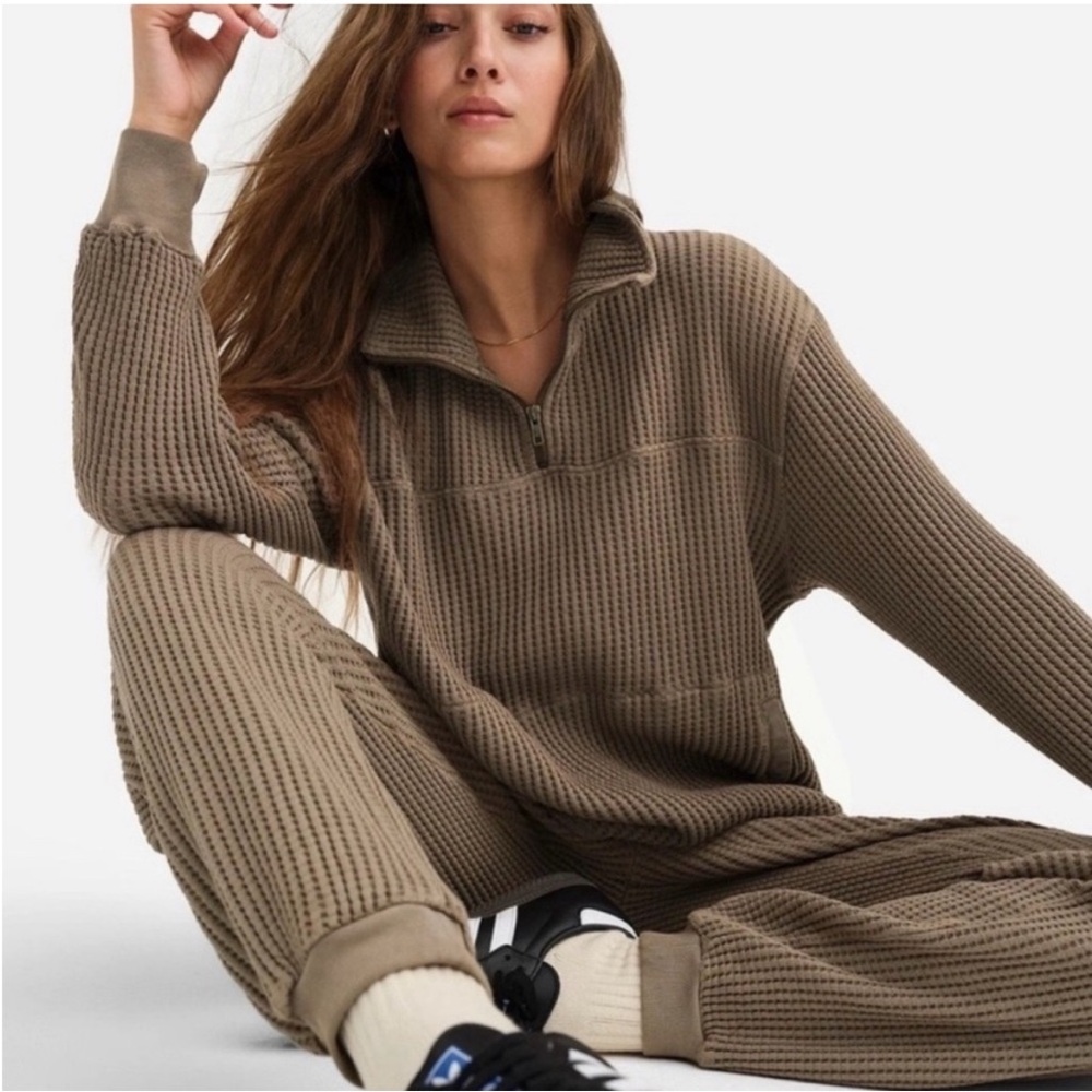 MATE the Label half zip waffle pullover in Brown Bark - size Small